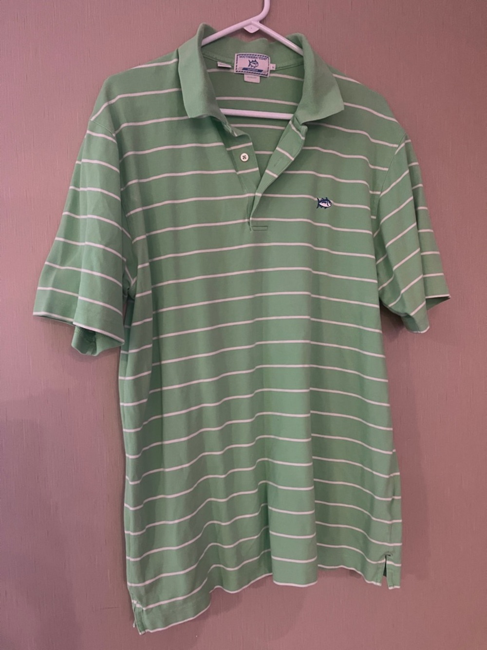Southern tide sport large club fit green white striped men’s collar polo shirt